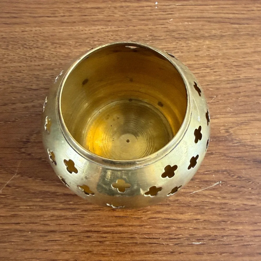 Vintage Solid Brass Pierced Tealight Votive Candle Holder Made in India Decor